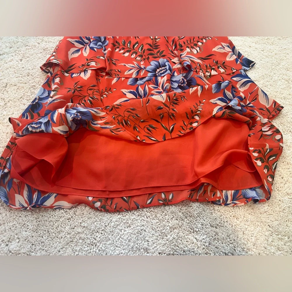 LOFT Floral Layered Tiered Orange and Blue Sleeveless Dress Size Medium
